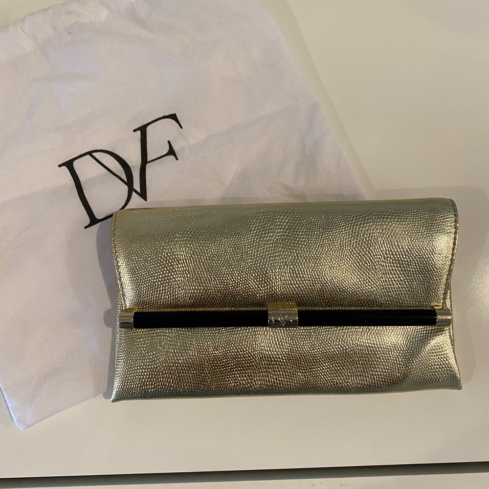 Diane Von Furstenberg gold metallic clutch